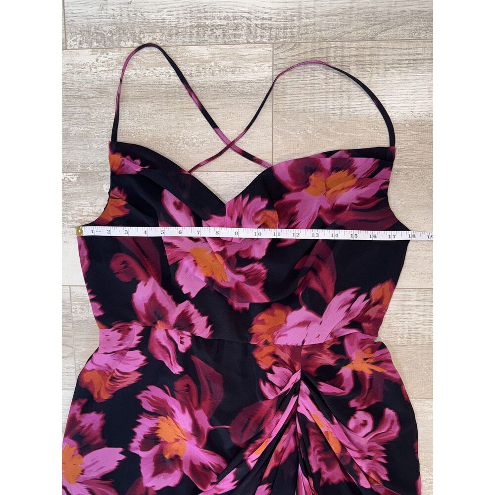 SHEIN BAE Curve NWT Black Pink Floral Ruched Midi Dress Cowl Neck Bodycon Party - Picture 9 of 11